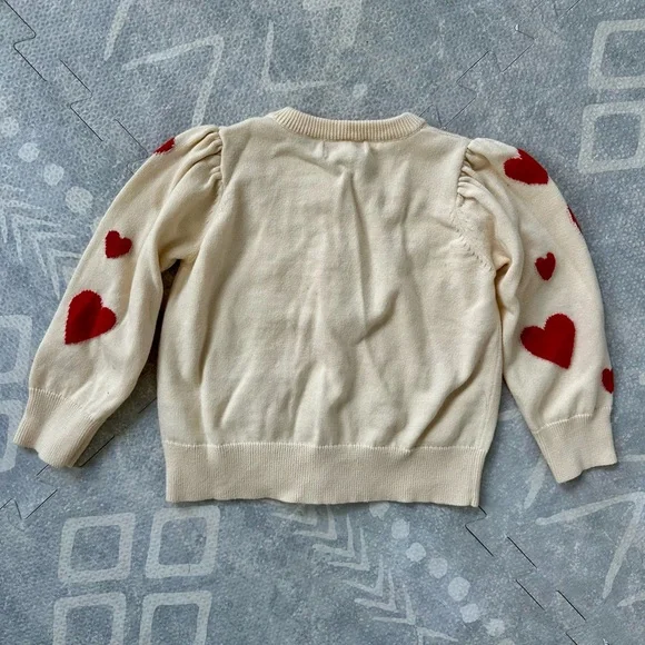 Pink Chicken l 2T l Cream Cardigan with Red Hearts - Picture 2 of 3